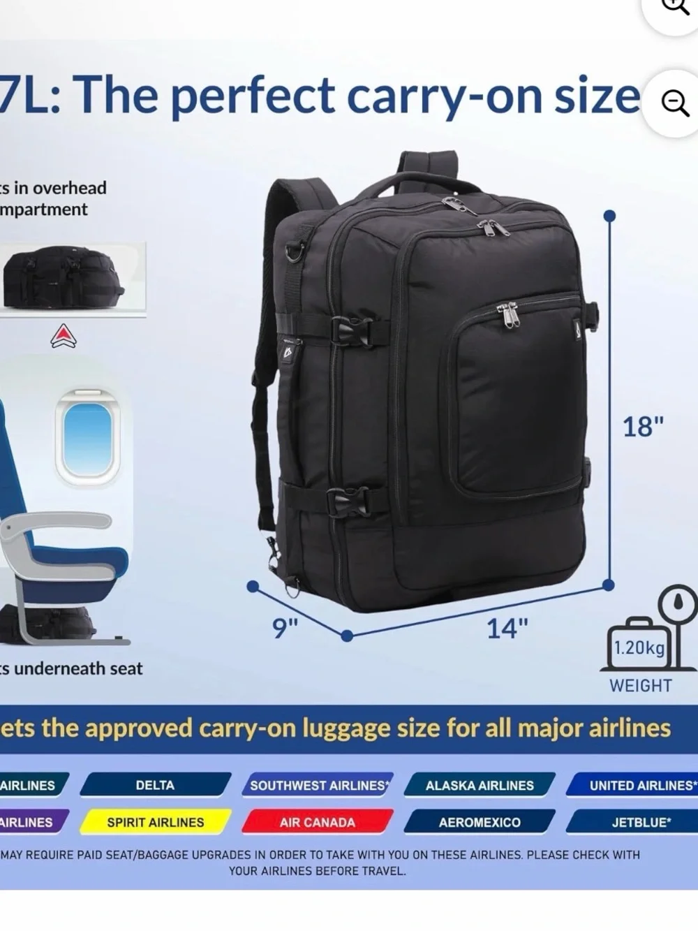 Aerolite Triangular Logo Black Men's Travel Backpack with USB Charging Port